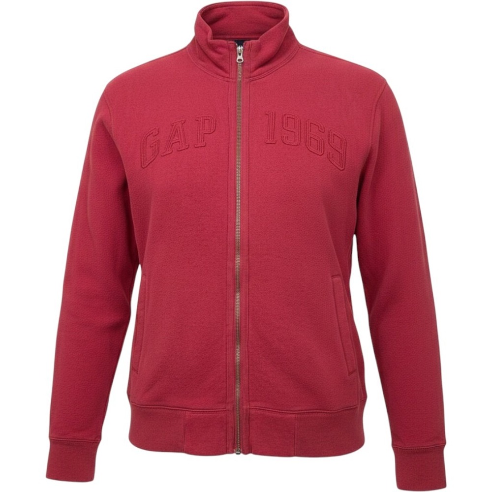 Mens‎ Y2K Vtg Full Zip Track Jacket Red Embroidered Logo 1969 Fleece GAP Large